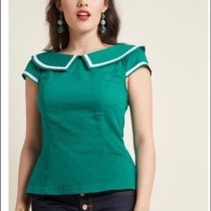 Emerald Green Sailor Top, Button back, ModCloth XL